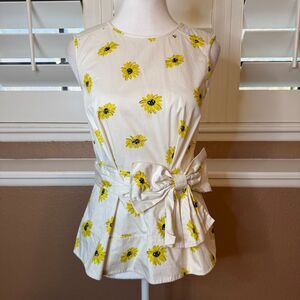 Kate Spade Daisy Dot Bow Peplum Sleeveless Blouse Top Size 2 Chic Preppy Elegant